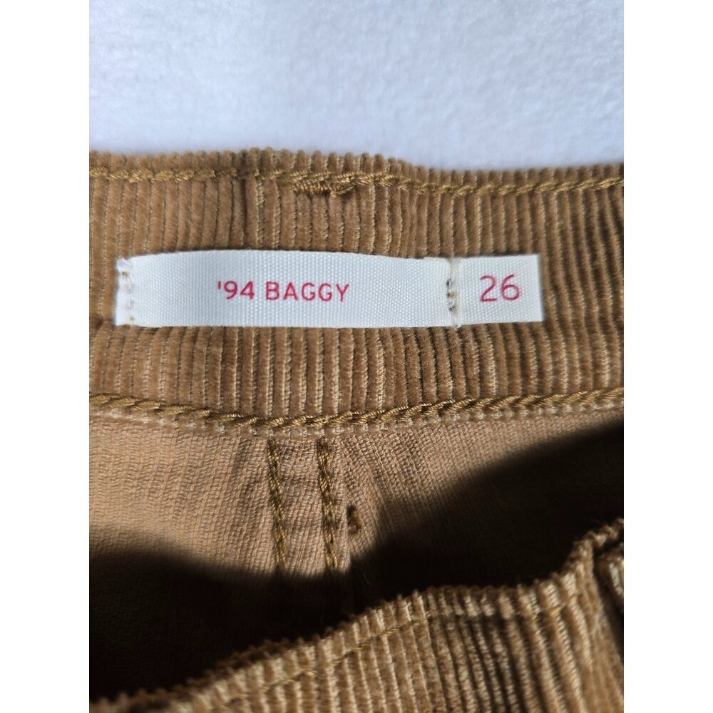 Levis 94 Baggy Corduroy Pants Womens Size 26 Tan 100% Cotton Straight Leg - Picture 2 of 8